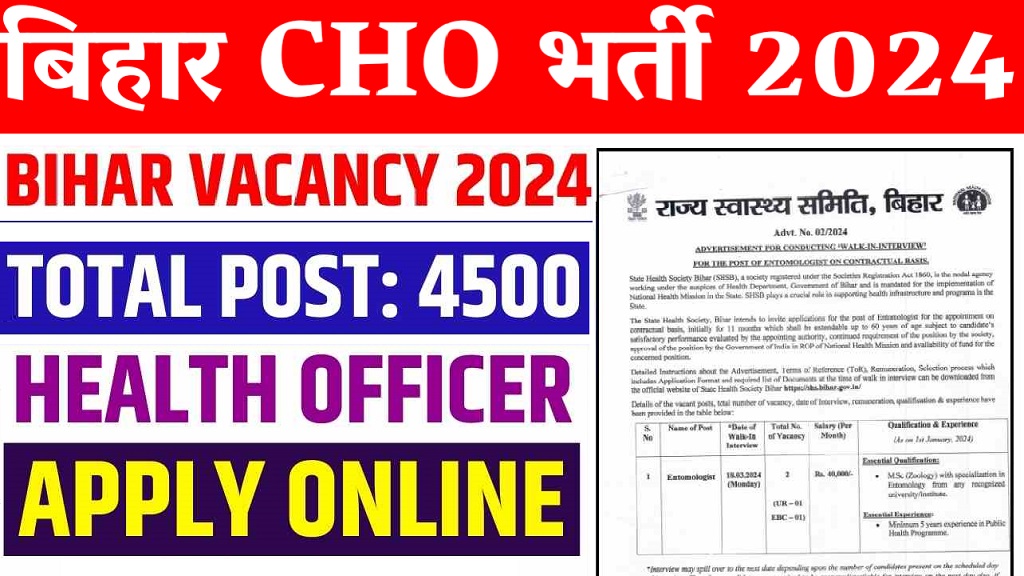 Bihar SHSB CHO CHO Recruitment 2024 Notification Out For 4500 Post