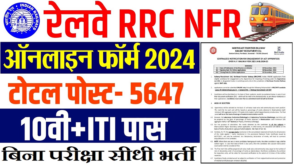 RRC NFR Sarkari Result Recruitment Notification 2024 Out for 5647 Post